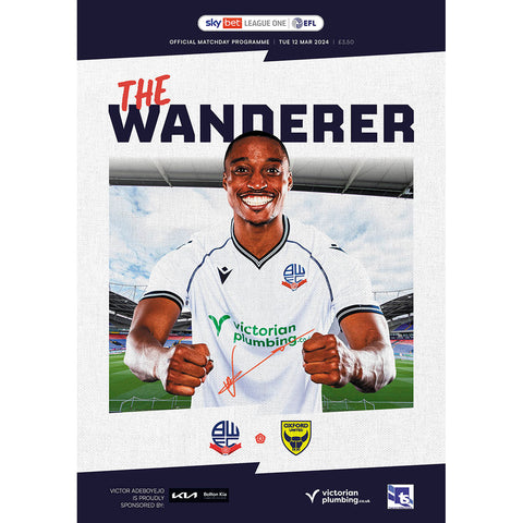 Bolton Wanderers v Oxford United football programmes