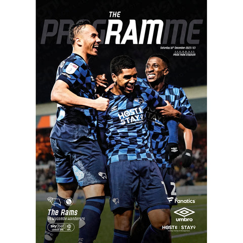 Derby County v Wycombe Wanderers football programmes