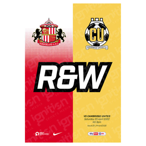 Sunderland vs Cambridge United football programmes
